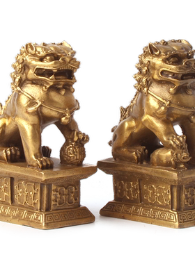 铜狮子摆件一对看门家用