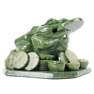 玄众阁 玉石金钱蟾摆件三角金蝉玉蟾饰品三脚蟾蜍石雕三足金蟾