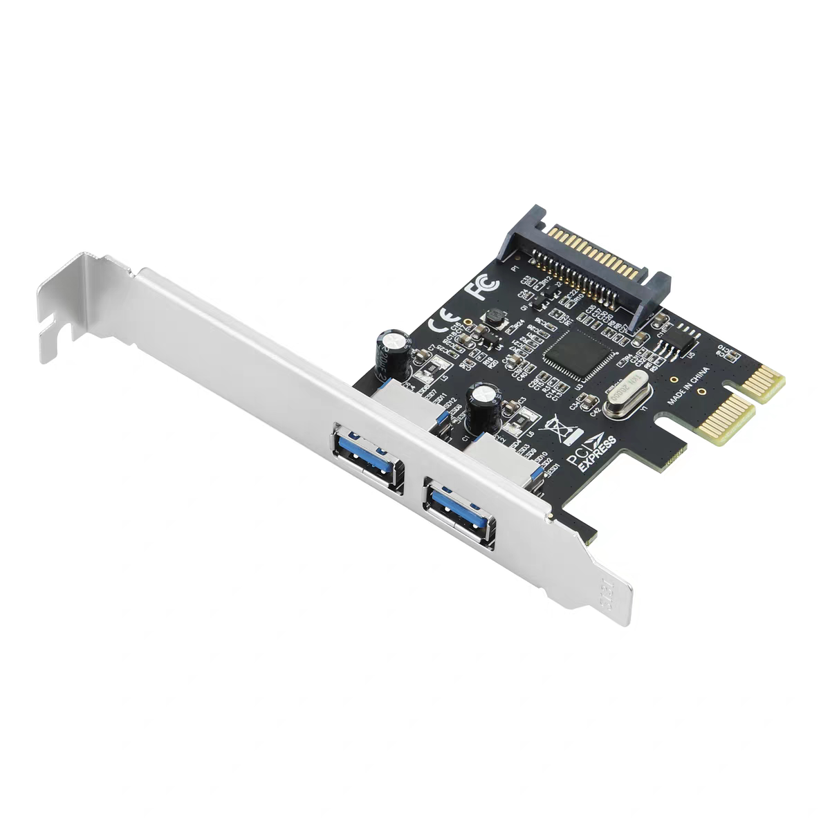 PCI-E转usb3.0扩展卡2口高速台式机USB3.0扩展卡外接供电