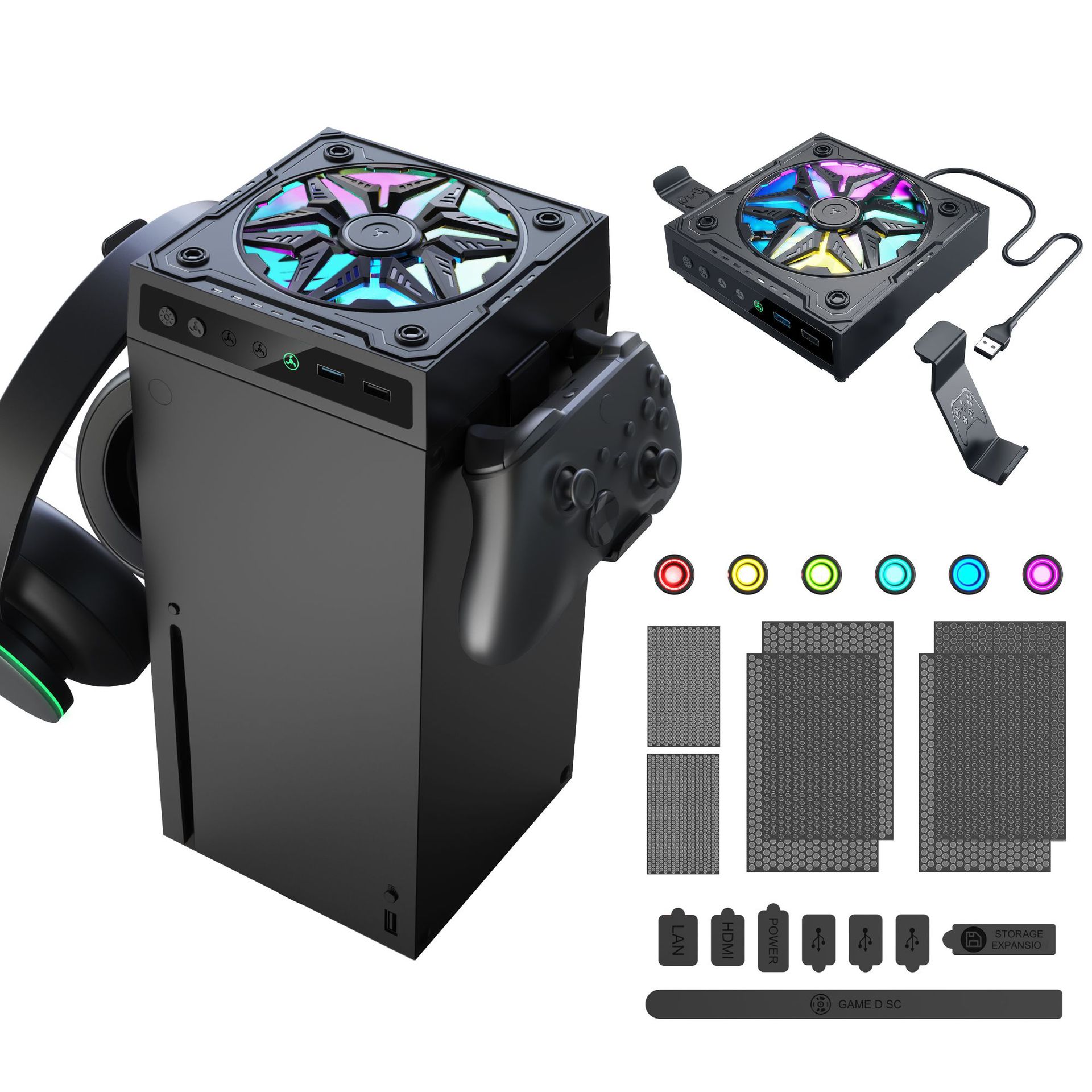 新款适用于xbox series x散热风扇XSX主机带RGB炫酷灯光配件