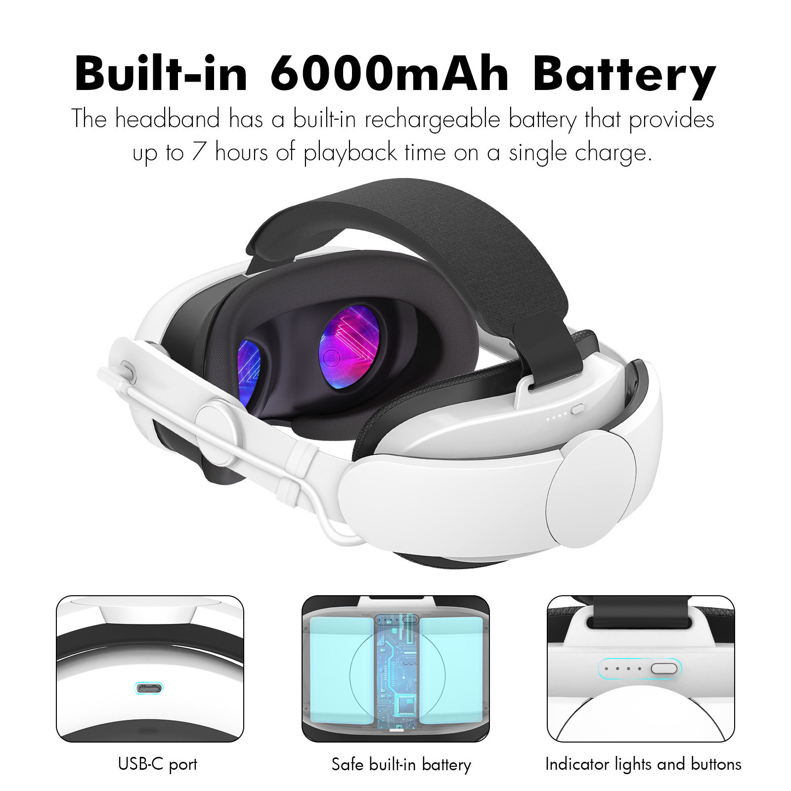 适用于Meta quest3充电头戴智能设备vr眼镜6000毫安精英头带配件