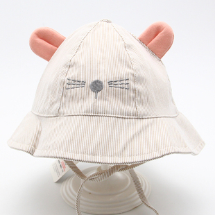新生儿帽子春夏新款女童小猫咪公主盆帽女宝宝纯棉遮阳防晒渔夫帽