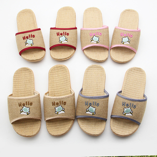 儿童亚麻拖鞋夏季男女童麻拖鞋宝宝居家防滑地板鞋室内小熊凉拖鞋