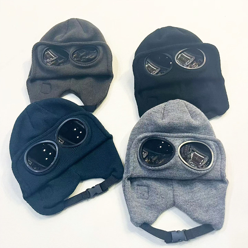 日系儿童线帽秋冬男女童飞行员针织毛线帽宝宝护耳滑雪帽墨镜冷帽