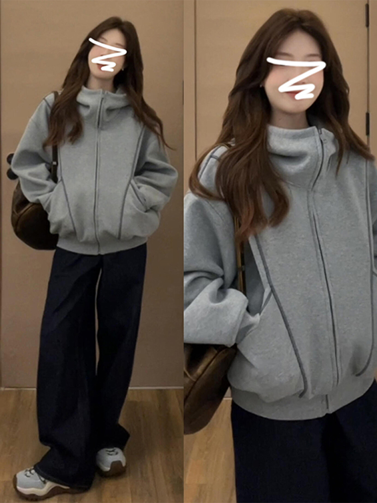 早春季灰色小个子连帽卫衣外套女2025新款早秋今年流行爆款棒球服