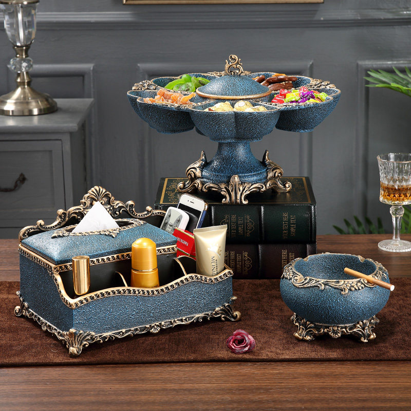 旋转干果盘带盖奢华欧式糖果盒创意水果盘家用坚果盒现代茶几摆件