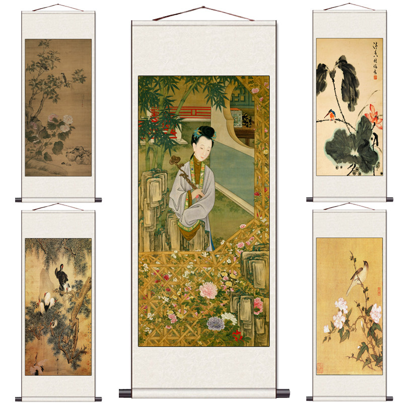 工笔仕女名家字画荷花图茶楼装饰挂画风水卷轴字画丝绸礼品水墨荷