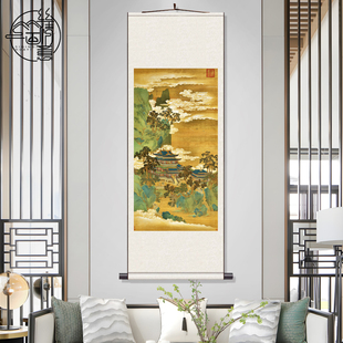 仙山楼阁图风景绢布复古怀旧丝绢画宣纸画心国画单幅水尾画