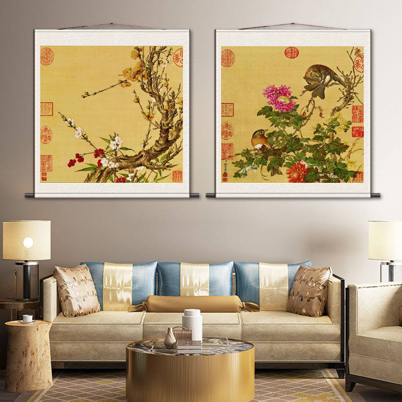 郎世宁仙萼长春图册 花鸟斗方 国画牡丹兰花荷花书房卧室装饰字画