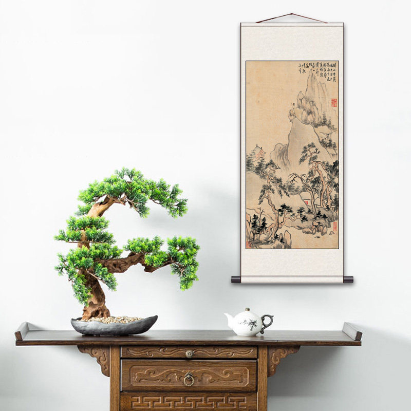 明代名家字画仿古卷轴画办公室山水花鸟挂画国画华岩山水挂画名家