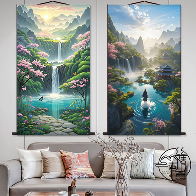 瑶池仙镜 国画风景画书房装饰中式丝绸画卷轴画成品挂画定制