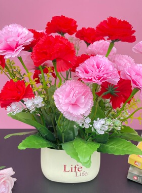康乃馨假花盆栽仿真花客厅装饰品