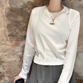 显瘦垫肩圆领打底衫 欧货长袖 上衣 时尚 纯色修身 T恤女2025秋季 新款