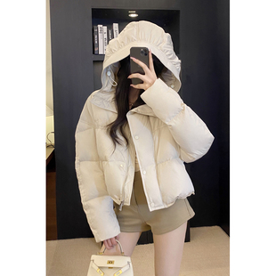 时尚 连帽字母短款 韩版 新款 加厚白鸭绒面包服外套 羽绒服女2025冬季