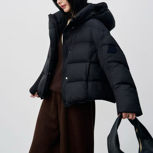 BZG欧货弯刀袖 魔术贴连帽可拆卸磁吸扣保暖外套 羽绒服女2025冬季