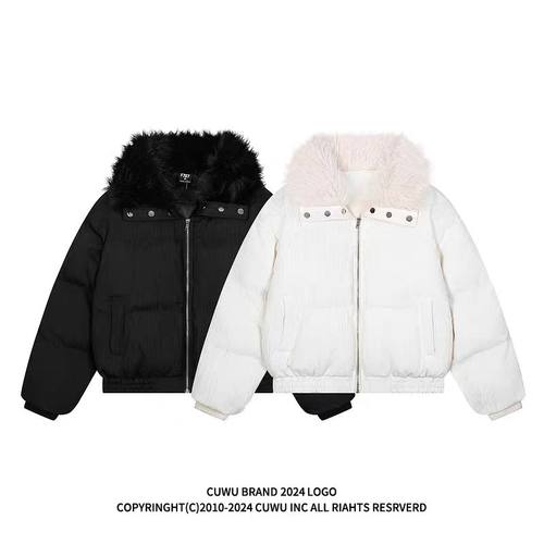 cuwu美式高级感仿皮草翻领加厚短款棉服女冬季棉袄加厚小香风外套