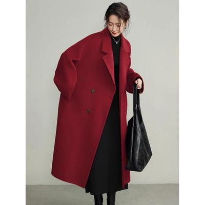 燕麦色双面羊绒羊毛大衣女中长款2024秋冬韩版新款赫本风毛呢外套