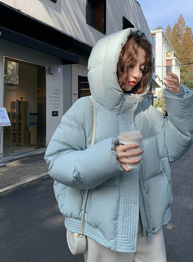 张贝贝ibell连帽短款气质羽绒棉服女宽松显瘦连帽面包服外套女