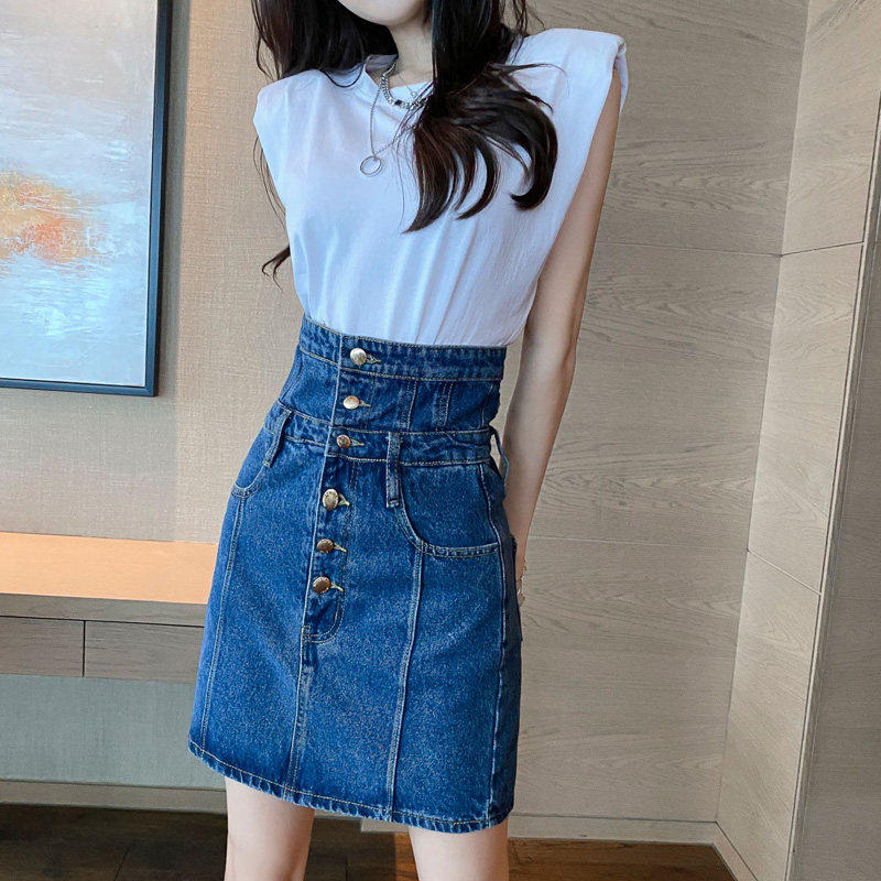 设计臀半身裙牛仔港风包腰复古双腰包裙裙子短款显瘦女夏高感小众
