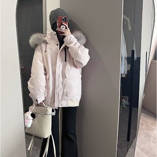 显瘦情侣冬棉服粉色新款设计女韩系感宽松派2026工装羽绒加厚克服