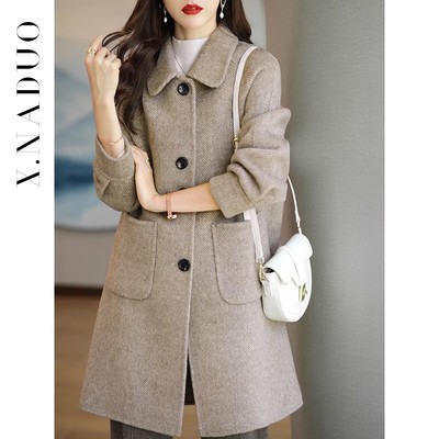 毛呢外套女秋冬新款小个子加厚韩版修身气质中长款呢子大衣