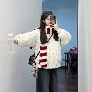 韩版粉色碎花葫芦缝线小个子羽绒棉服立领扣子女款2025新款外套