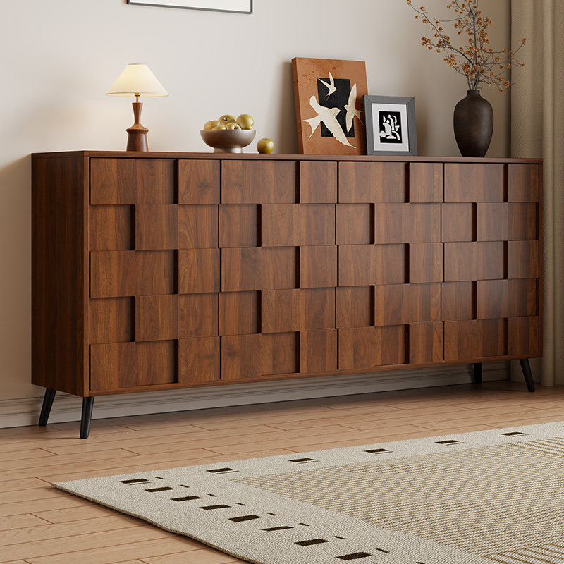 中古实木雕花餐边柜复古风入户玄关柜法式靠墙一体收纳储物抽屉柜