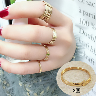14K金戒指 多圈刻面花纹细戒指女款黄金指环K金3圈尾戒无名指戒圈