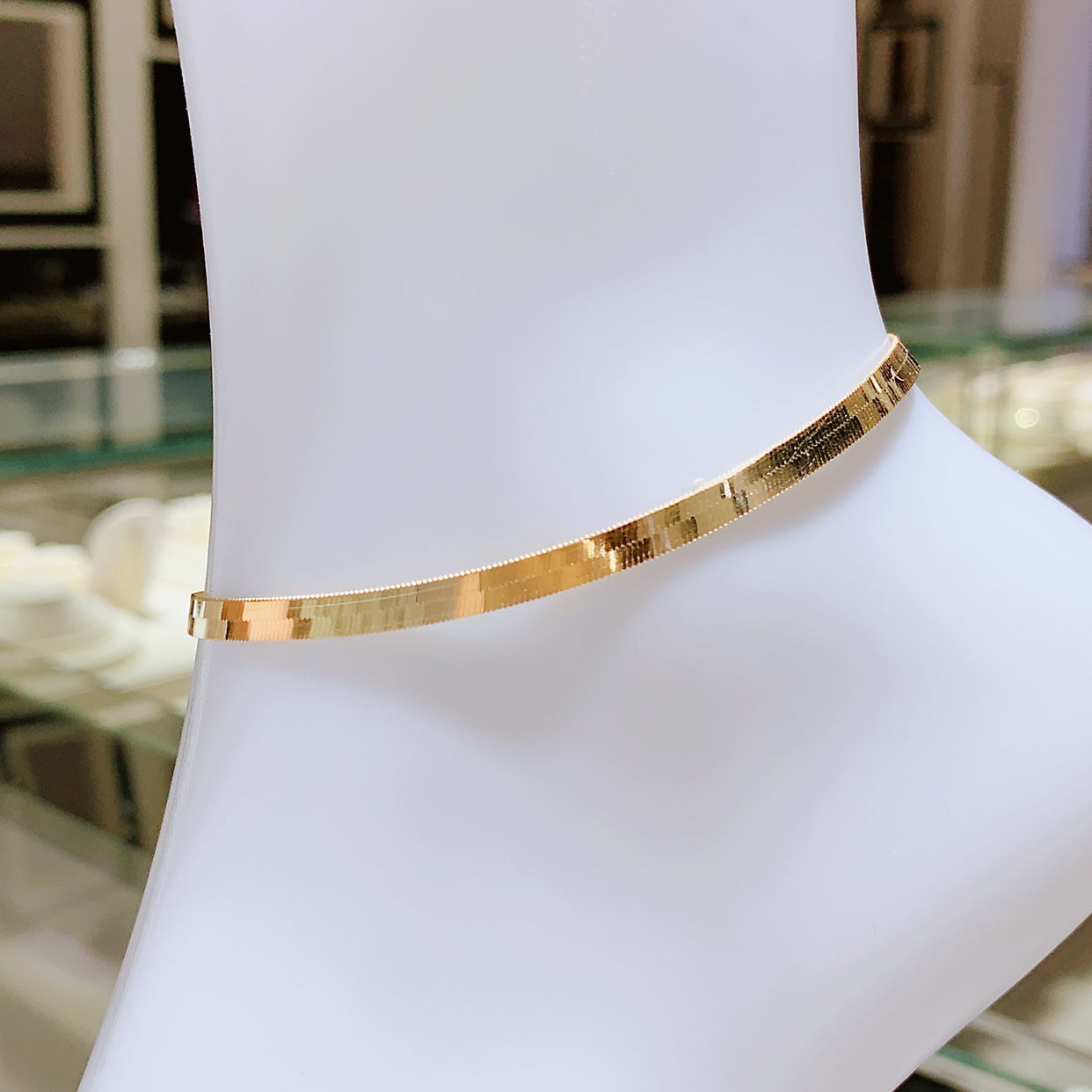 韩国女热卖纯14K金纯黄金蛇皮扁链爆闪蛇骨脚链AU585重金打造