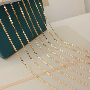 通体14K纯金项链 裸链 黄金锁骨链不褪色K金链子真金颈饰