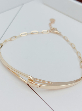 K金手链 韩国14K金手镯可调节彩金简约素金手环 黄金首饰AU585k金