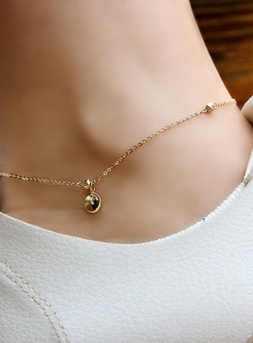 14K金脚链 韩国正品黄金女款脚链 精致圆盘简约女款AU585K金脚链