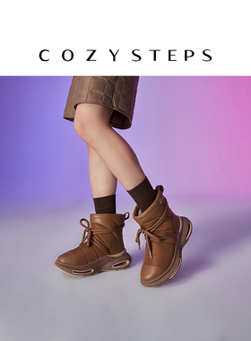 COZY STEPS可至 秋冬新款休闲太空鞋系带厚底增高减震雪地靴 8120