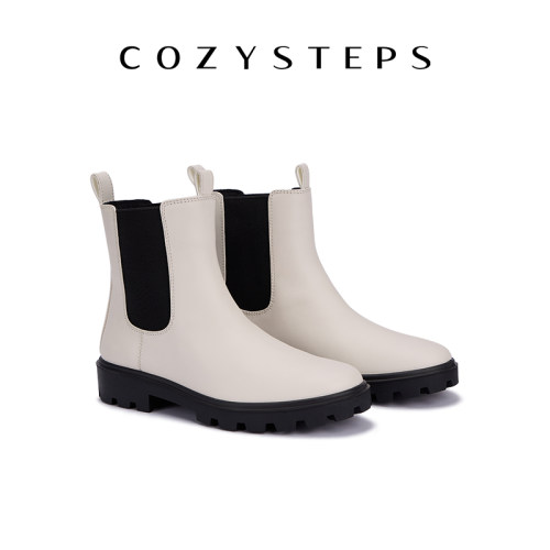 COZY STEPS 可至经典牛皮烟管切尔西靴中筒靴休闲平底女靴秋冬款