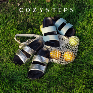COZY STEPS可至女士26夏季新款透气头层牛皮厚底双条带拖鞋凉鞋女