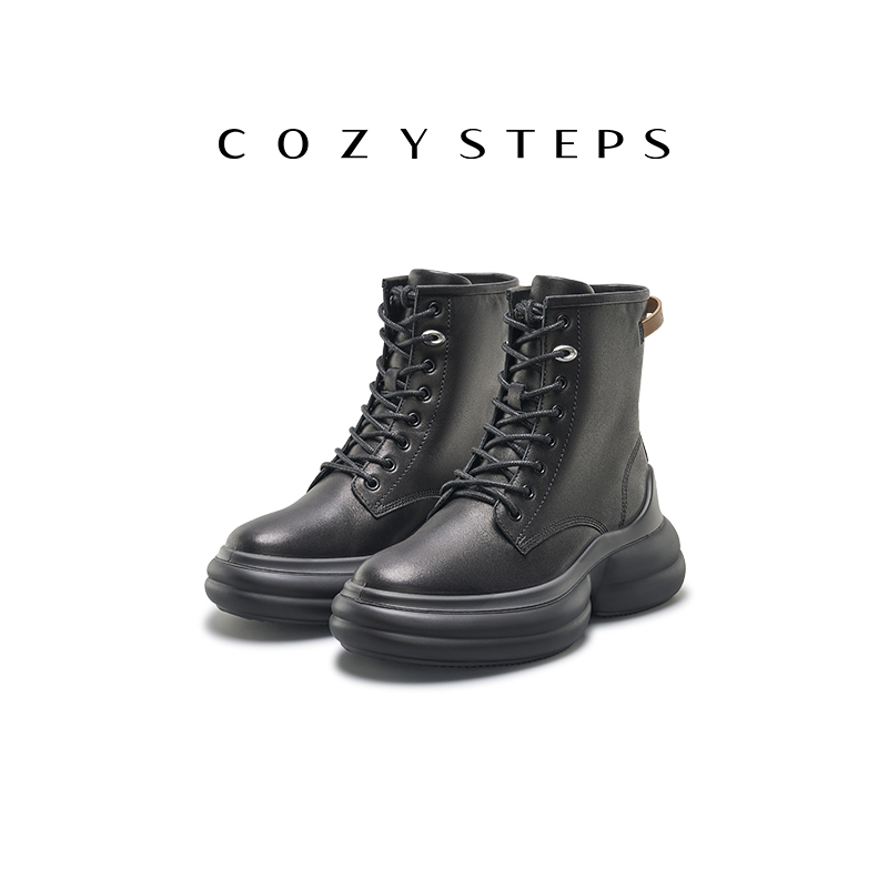 COZY STEPS可至女士时尚休闲厚底复古马丁靴贝果厚底增高烟筒靴子