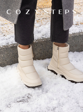 COZY STEPS可至25秋冬保暖女时尚休闲雪地靴牛皮增高舒适百搭靴子