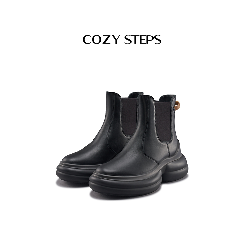 COZY STEPS可至春季女士切尔西靴子真皮短靴弹力厚底增高潮流靴子