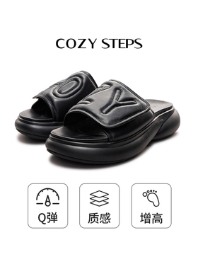 COZY STEPS可至夏季美式复古一字拖透气休闲百搭设计厚底增高拖鞋