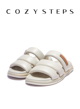 COZY STEPS可至夏新女士时尚一字拖透气羊皮薄底平跟时尚潮流拖鞋