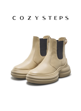 COZY STEPS可至时尚女切尔西靴薄绒增高贝果复古潮流经典舒适靴子