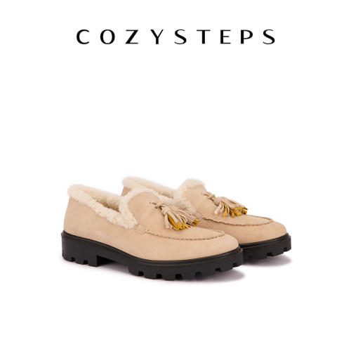 COZY STEPS经典流苏绒面皮毛一体乐福鞋秋冬保暖厚底单鞋防滑女