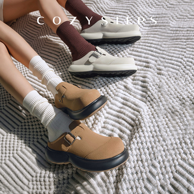 COZY STEPS可至女士春季新款牛皮软底一脚蹬厚底勃肯拖鞋6056A