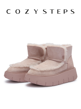 COZY STEPS可至25冬女保暖厚底增高雪地靴舒适百搭羊皮毛一体靴子
