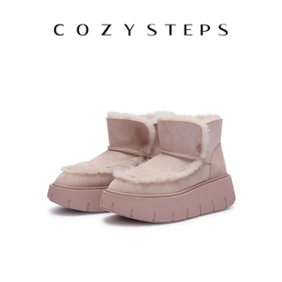 COZY STEPS可至25冬女保暖厚底增高雪地靴舒适百搭羊皮毛一体靴子
