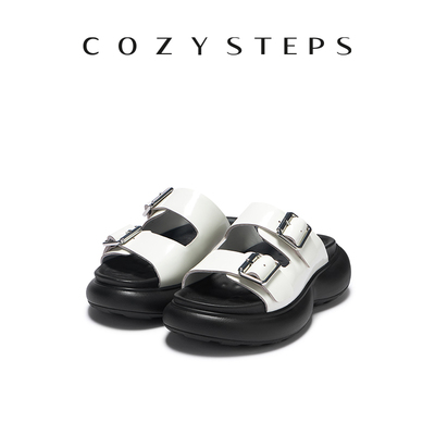 COZY STEPS可至夏季新男女款罗马凉鞋牛皮透气露趾厚底沙滩凉拖鞋
