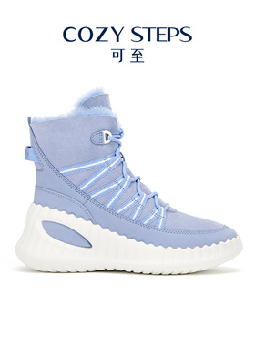 COZY STEPS可至冬季女士休闲时尚雪地靴圆头系带中跟增高靴子8087
