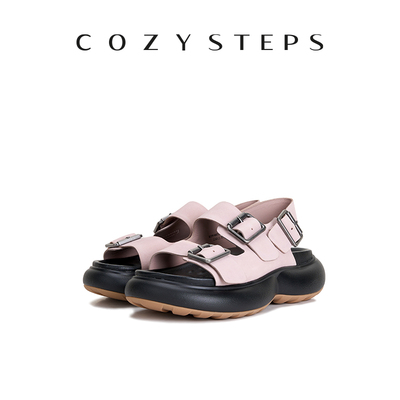 COZY STEPS女士夏季新时尚罗马凉鞋休闲牛皮透气露趾厚底舒适女鞋