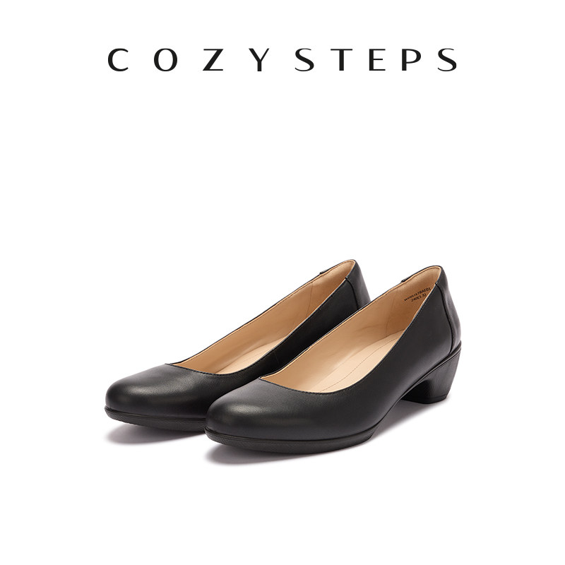 COZY STEPS可至女士26春季新款时尚优雅浅口圆头羊皮内里中跟单鞋