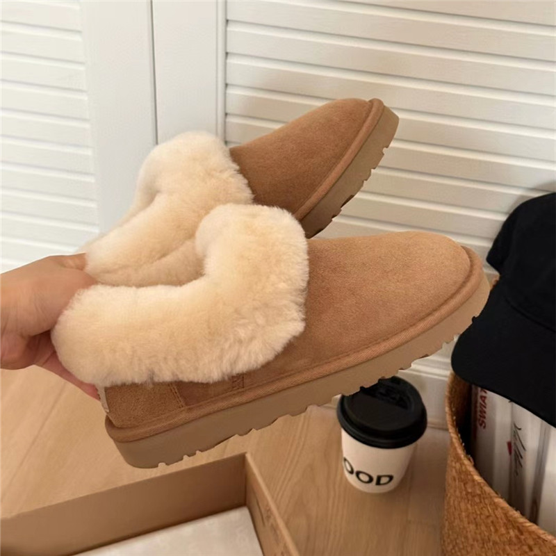 河南桑坡村雪地靴女士羊皮毛一体一脚蹬大喜庆秋冬新款毛毛